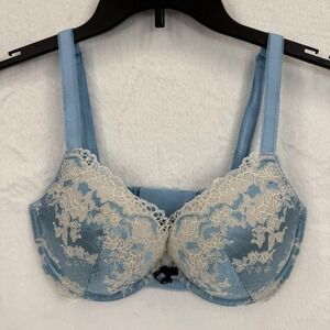Victoria's Secret Dream Angels Push Up Bra 32DD Blue Floral Lace